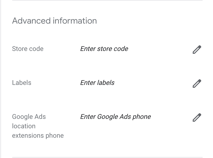 Google My Business Info Advanced Information Edit