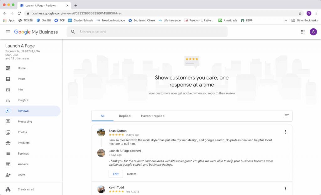 Google My Business Reviews Page