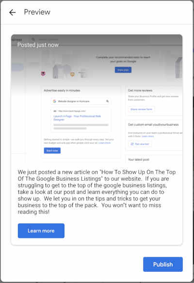 Preview View Of Google My Business Posts New Post Page