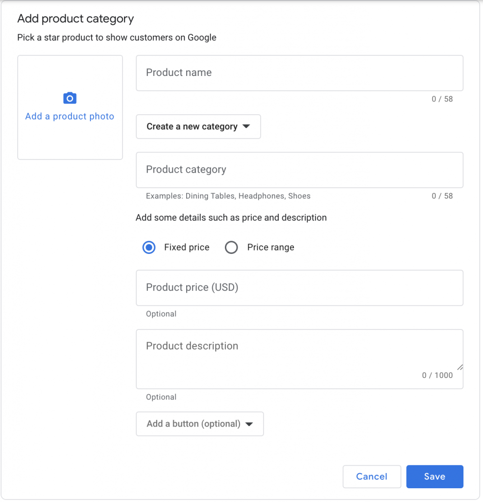 Google My Business Product Add New