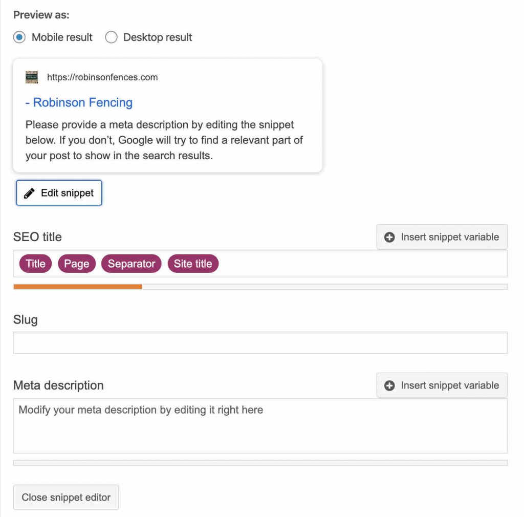 Use the edit snippet editor to create dynamic post titles and meta descriptions to focus the users attention on the important parts of your page