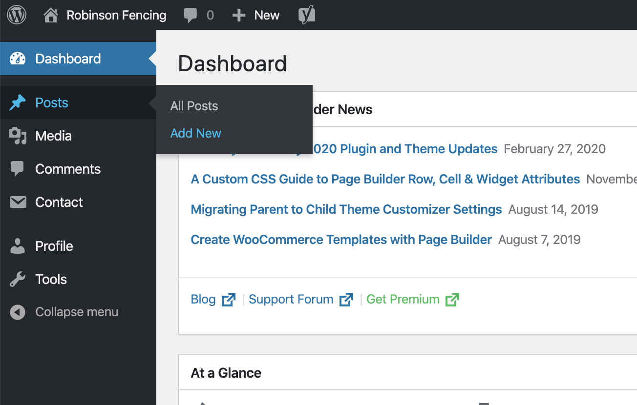 Wordpress Dashboard Add New Post selection to build your article library and boost your SEO