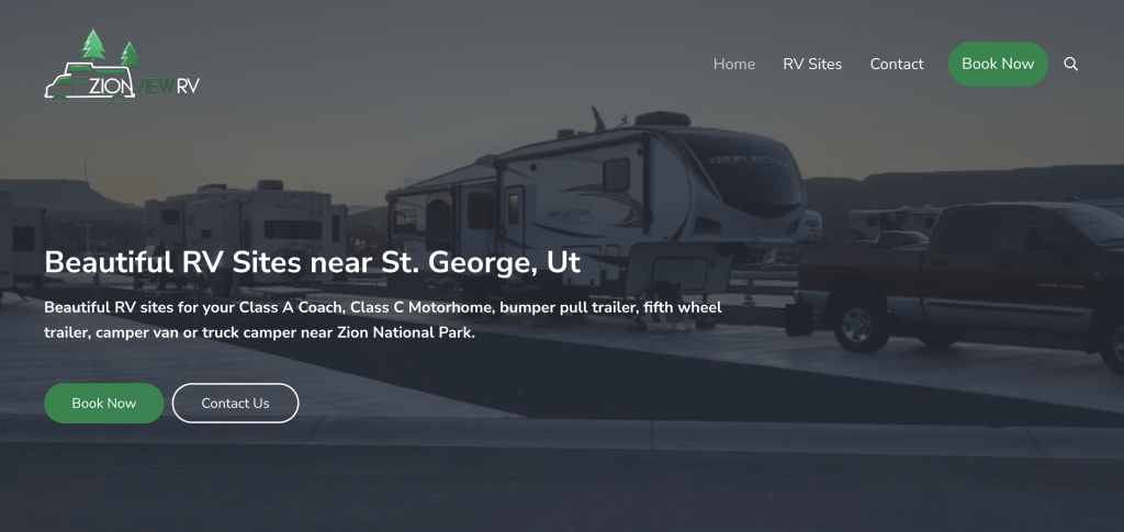 Zion View RV a local business near St. George Utah needed a new website to book RV sites near Zion National Park